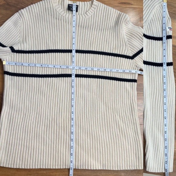 Vintage Polo Ralph Lauren Striped Sweater Chunky Knit Grandpa American Flag L - Picture 9 of 10